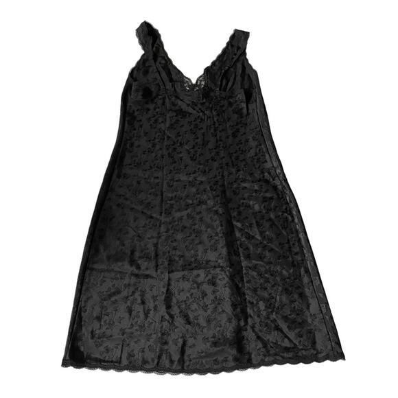 Vintage 1970s Barbizon Slip Dress Midi Lace Trim Floral Vines Black L EUC - Picture 5 of 13